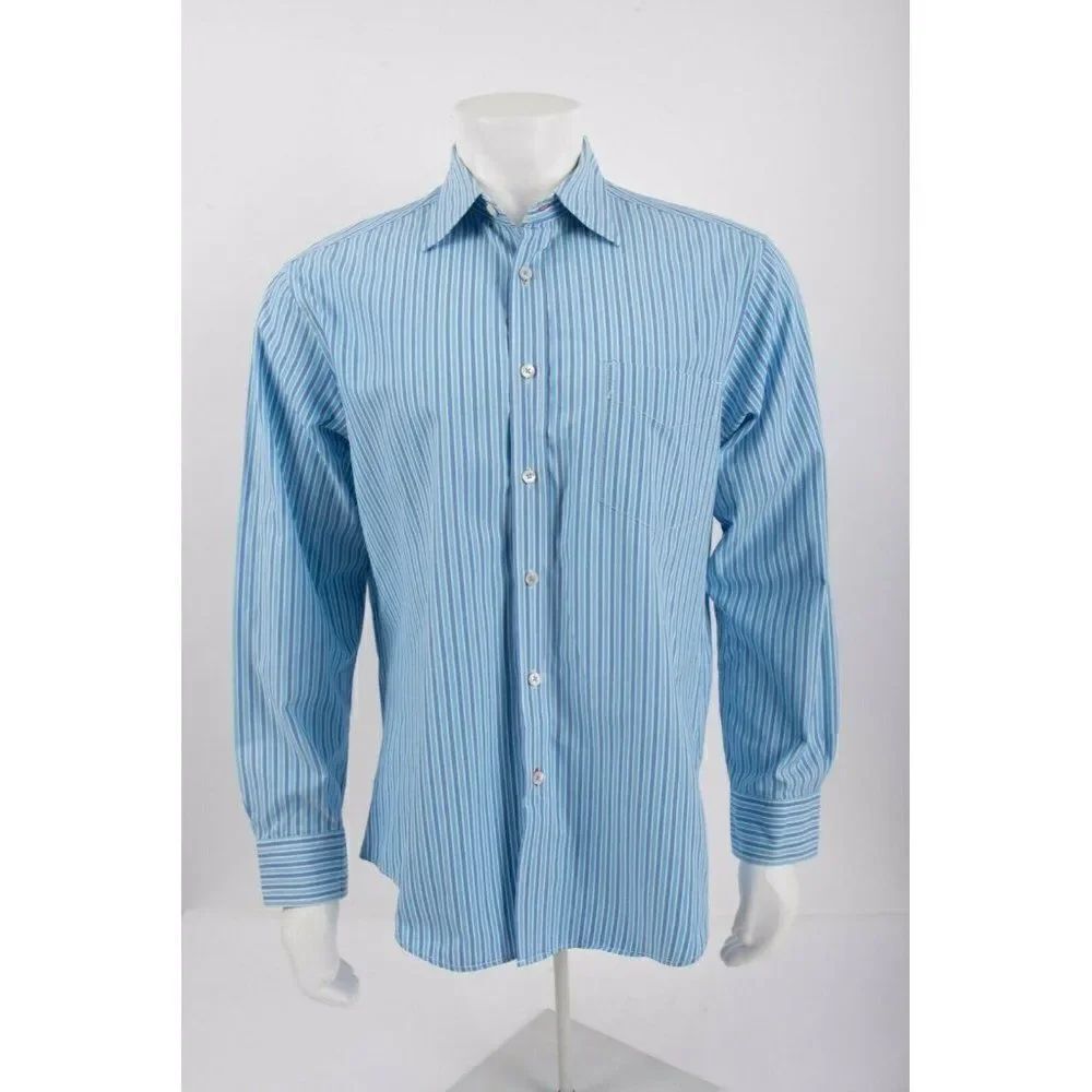 Boden Mens Dress Shirt Oxford L Blue White Striped